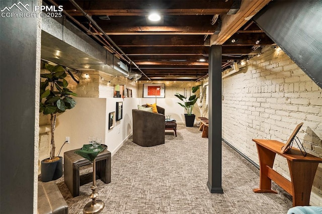 below grade area featuring carpet floors