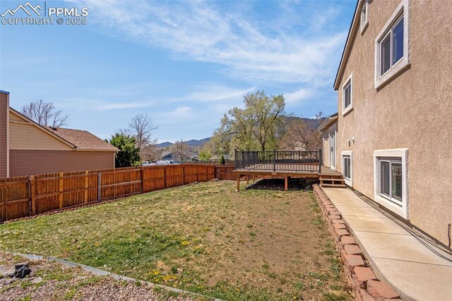 3781 Red Cedar Dr, Colorado Springs, CO 80906 - view of yard with a fenced backyard and a wooden deck