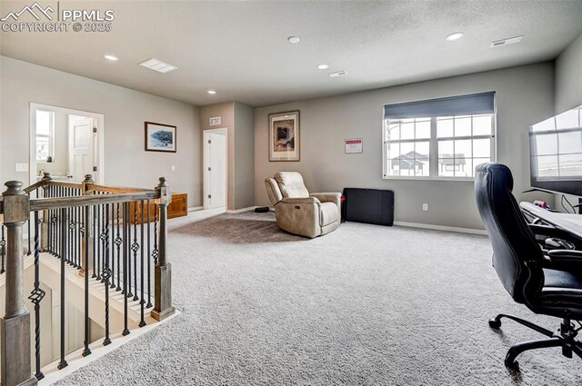 10790 Rolling Peaks Dr, Peyton, CO 80831 - carpeted home office featuring baseboards, recessed lighting, and a textured ceiling