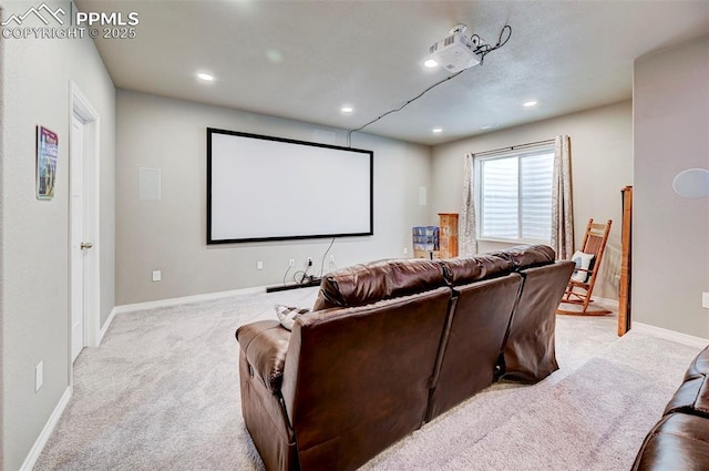 10790 Rolling Peaks Dr, Peyton, CO 80831 - home theater room with baseboards, recessed lighting, and light colored carpet