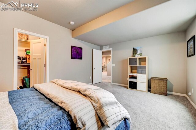 10790 Rolling Peaks Dr, Peyton, CO 80831 - carpeted bedroom with baseboards, visible vents, and a walk in closet