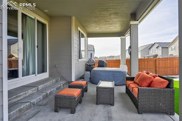 10790 Rolling Peaks Dr, Peyton, CO 80831 - view of patio / terrace featuring outdoor lounge area, fence, and entry steps