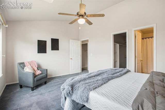 3272 Capstan Way, Colorado Springs, CO 80906 - bedroom with baseboards, a walk in closet, high vaulted ceiling, and carpet flooring