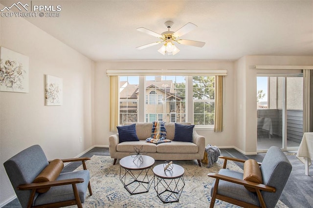3272 Capstan Way, Colorado Springs, CO 80906 - living area featuring a ceiling fan and baseboards