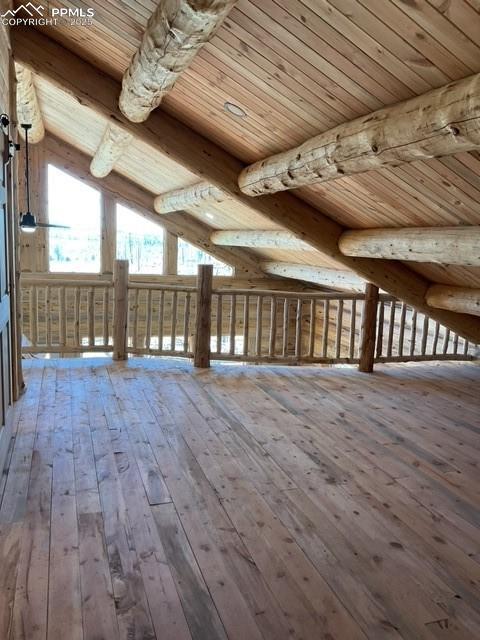 1906 Korlkoff Ln, Fort Garland, CO 81133 - bonus room featuring hardwood / wood-style flooring, lofted ceiling with beams, and wood ceiling
