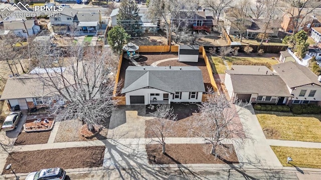 bird's eye view with a residential view