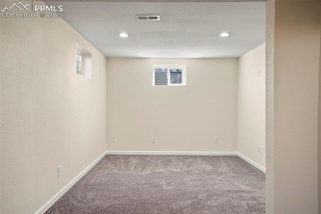 2118 S El Paso Ave, Colorado Springs, CO 80905 - basement featuring baseboards, visible vents, carpet floors, and recessed lighting