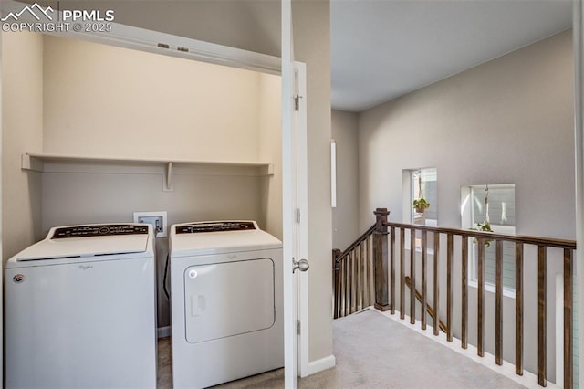 1341 Solitaire St, Colorado Springs, CO 80905 - clothes washing area featuring carpet flooring, washer and dryer, and laundry area