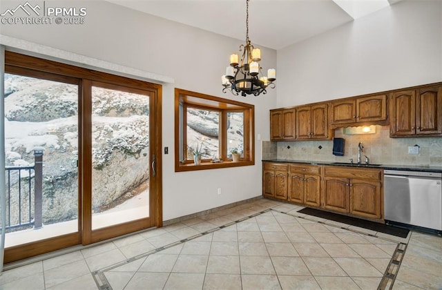 5865 Waterfall Loop, Manitou Springs, CO 80829 - kitchen with dishwasher, a sink, a wealth of natural light, and decorative backsplash