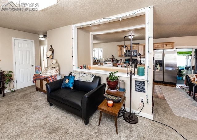 2914 Del Mar Cir, Colorado Springs, CO 80910 - living room with light colored carpet and a textured ceiling