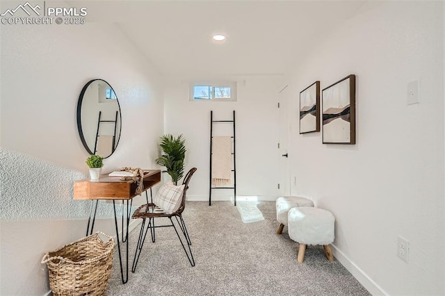 office space with baseboards, carpet floors, and recessed lighting