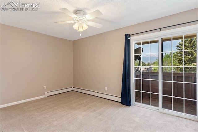1187 Willow Bend Cir Unit A # 4, Colorado Springs, CO 80918 - carpeted spare room featuring ceiling fan, a baseboard radiator, and a textured ceiling