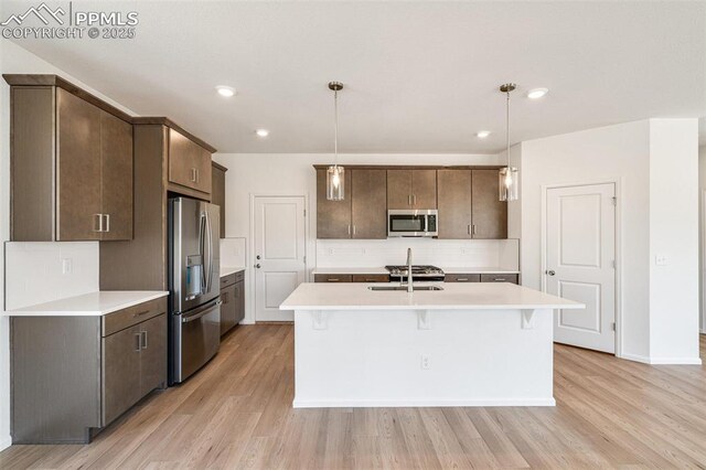 1821 Water Birch Way, Castle Rock, CO 80108 - kitchen featuring light countertops, light wood-style flooring, backsplash, and appliances with stainless steel finishes