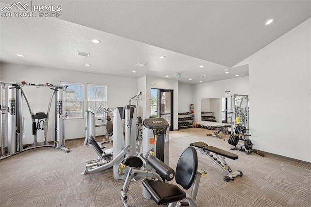 10713 Traders Pkwy, Fountain, CO 80817 - exercise room featuring baseboards, recessed lighting, and carpet