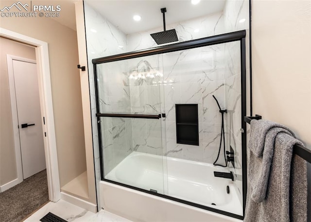 1021 Pioneer Ln, Colorado Springs, CO 80904 - bathroom with a combined bath / shower with rainfall shower and recessed lighting
