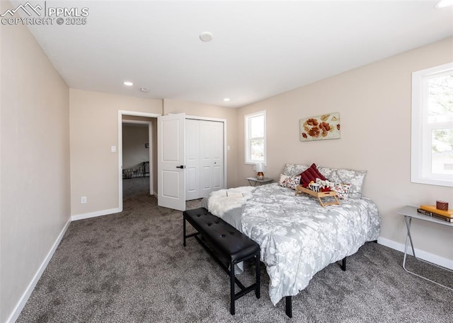 1021 Pioneer Ln, Colorado Springs, CO 80904 - carpeted bedroom featuring multiple windows, baseboards, recessed lighting, and a closet
