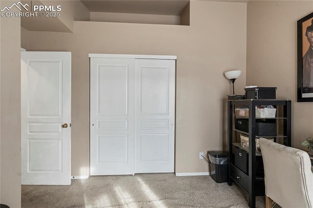 home office featuring carpet floors and baseboards