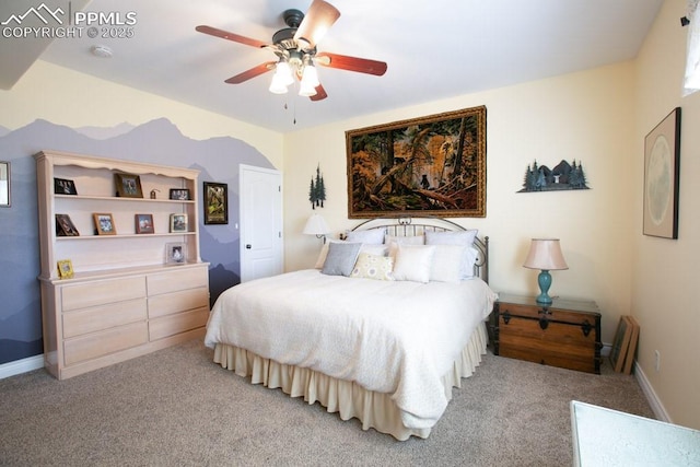 17035 Herring Rd, Colorado Springs, CO 80908 - bedroom with light carpet, baseboards, and a ceiling fan