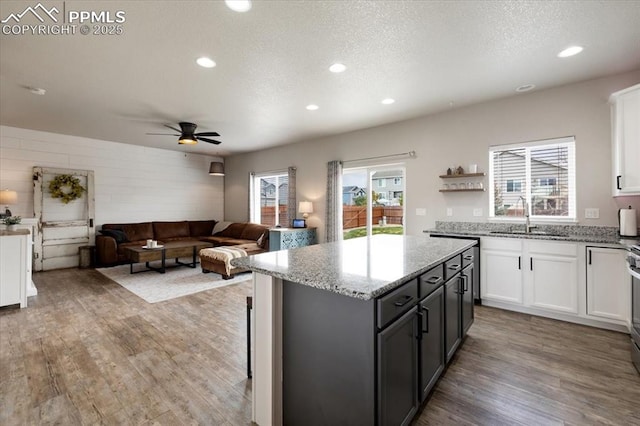 13424 Stone Valley Dr, Peyton, CO 80831 - kitchen featuring white cabinets, recessed lighting, light wood-type flooring, and a sink