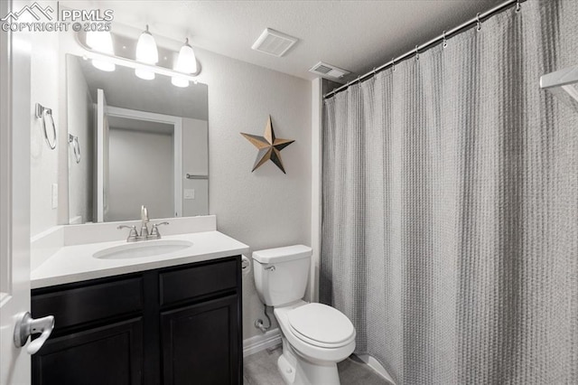 13424 Stone Valley Dr, Peyton, CO 80831 - bathroom with toilet, a textured ceiling, vanity, and visible vents