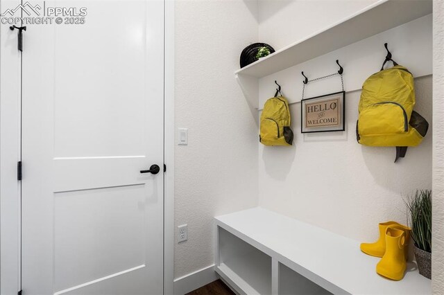 6678 Thimble Ct, Colorado Springs, CO 80924 - mudroom featuring dark wood-type flooring and baseboards