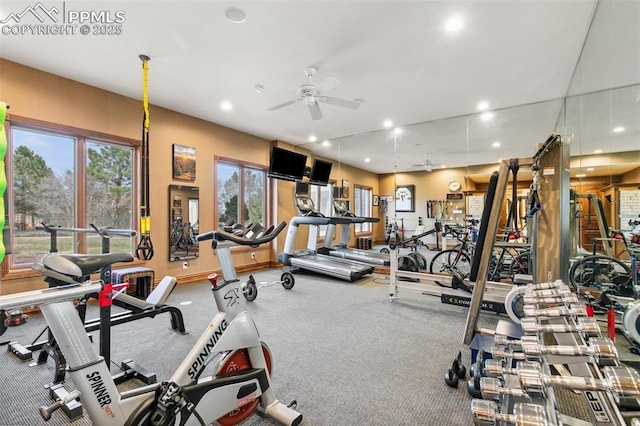 3870 S Club Dr, Colorado Springs, CO 80906 - gym featuring recessed lighting and a ceiling fan