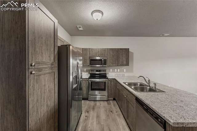 4691 Pleasant Port Vw, Colorado Springs, CO 80911 - kitchen featuring light countertops, a peninsula, light wood finished floors, appliances with stainless steel finishes, and a sink