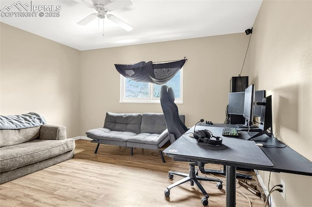 7775 Woody Creek Dr, Colorado Springs, CO 80911 - office area with wood finished floors and a ceiling fan