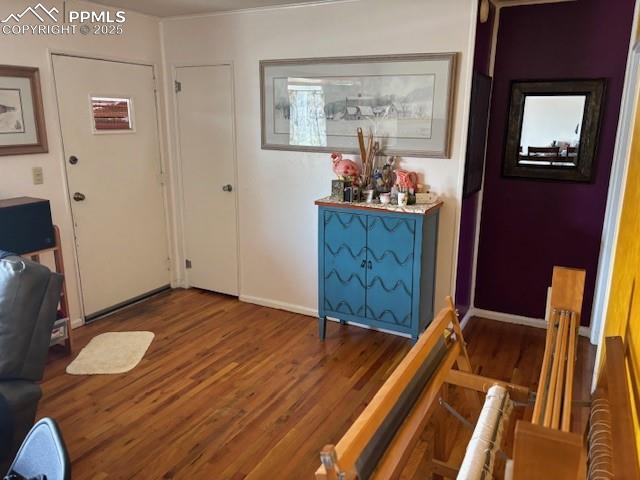 entrance foyer with baseboards and wood finished floors