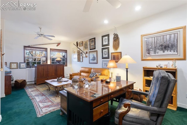 714 Southern Cross Pl, Colorado Springs, CO 80906 - carpeted office space featuring a ceiling fan and vaulted ceiling