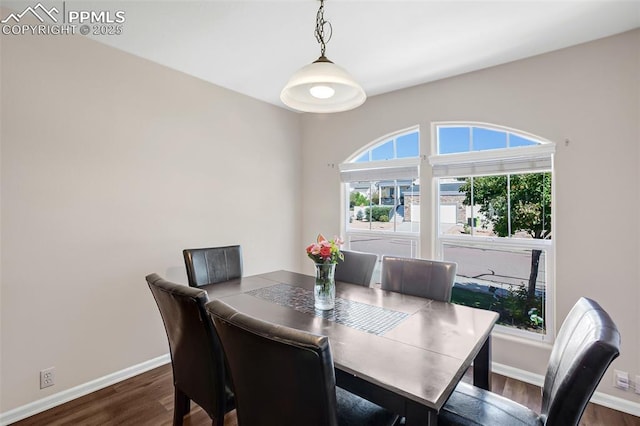 dining area featuring baseboards and dark wood finished floors