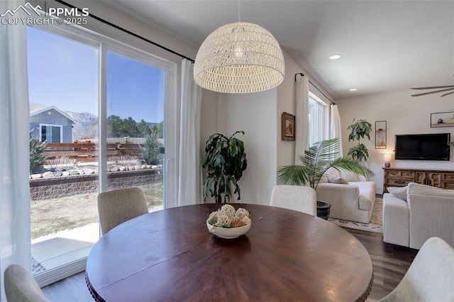 17718 Leisure Lake Dr, Monument, CO 80132 - dining room featuring dark wood finished floors and recessed lighting