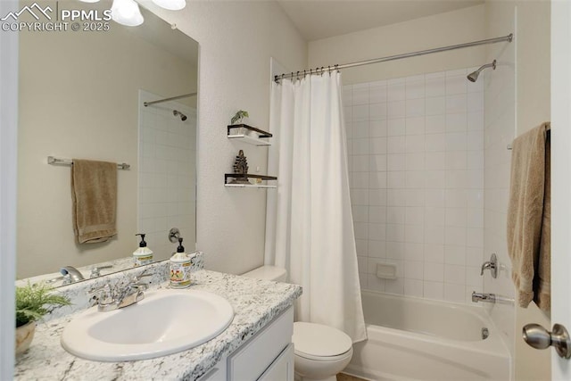 17718 Leisure Lake Dr, Monument, CO 80132 - bathroom with vanity, toilet, and shower / tub combo with curtain