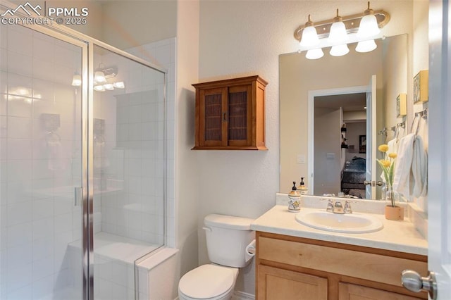 17718 Leisure Lake Dr, Monument, CO 80132 - bathroom with vanity, toilet, and a shower stall