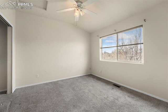 795 Ridgebury Pl, Fountain, CO 80817 - carpeted spare room with ceiling fan, baseboards, and vaulted ceiling