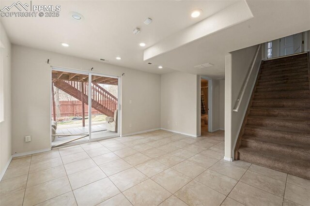 795 Ridgebury Pl, Fountain, CO 80817 - spare room with recessed lighting, stairs, light tile patterned floors, and baseboards