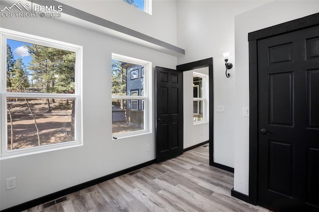 entryway featuring plenty of natural light, light wood finished floors, and visible vents