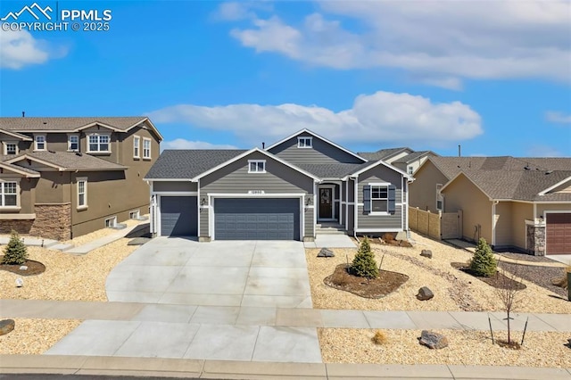 12980 Stone Valley Dr, Peyton, CO 80831 - view of front facade with a garage, driveway, and a residential view