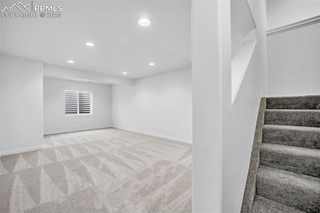 8532 Noreen Falls Dr, Colorado Springs, CO 80924 - basement with recessed lighting, stairway, carpet flooring, and baseboards