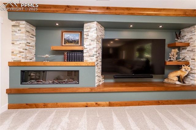 18383 Lazy Summer Way, Monument, CO 80132 - detailed view of recessed lighting, a glass covered fireplace, and carpet floors