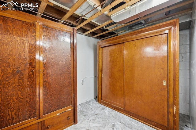 view of unfinished basement