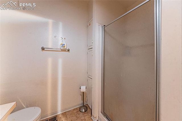735 E Vermijo Ave, Colorado Springs, CO 80903 - full bath with visible vents, tile patterned flooring, a shower stall, and toilet