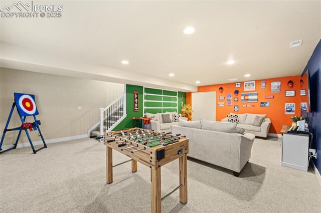 7814 Dry Willow Way, Colorado Springs, CO 80908 - rec room featuring carpet flooring, baseboards, and recessed lighting