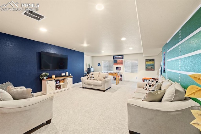 7814 Dry Willow Way, Colorado Springs, CO 80908 - living room featuring visible vents, baseboards, recessed lighting, and carpet flooring