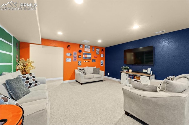 7814 Dry Willow Way, Colorado Springs, CO 80908 - living room with visible vents, baseboards, recessed lighting, and carpet