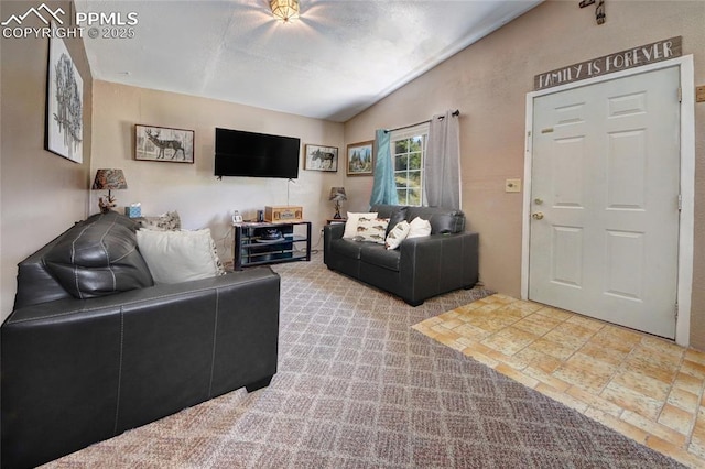 living area featuring vaulted ceiling