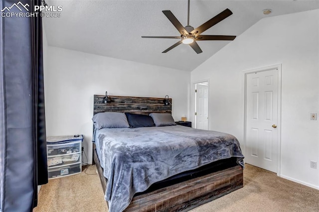4626 Hotspur Dr, Colorado Springs, CO 80922 - carpeted bedroom featuring vaulted ceiling and ceiling fan