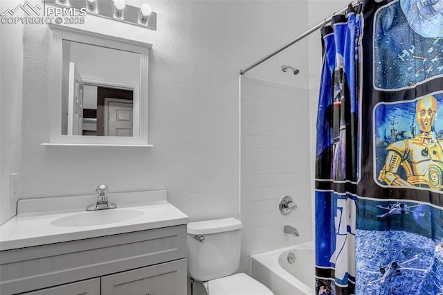 4626 Hotspur Dr, Colorado Springs, CO 80922 - full bathroom featuring shower / bath combo with shower curtain, toilet, and vanity