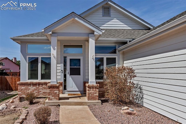 4626 Hotspur Dr, Colorado Springs, CO 80922 - property entrance with fence and a shingled roof