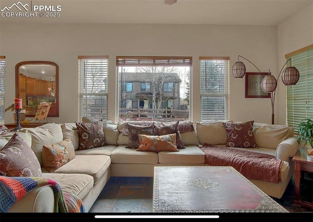8723 Stony Creek Dr, Colorado Springs, CO 80924 - living area featuring healthy amount of natural light and stone finish floors